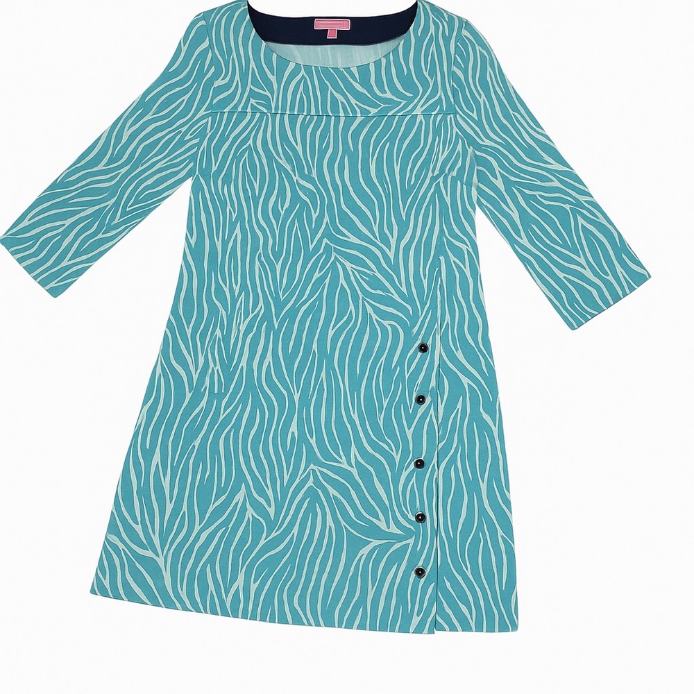 🌊 Lilly Pulitzer Blue Zebra-Print Button Detail Dress - Picture 2 of 2